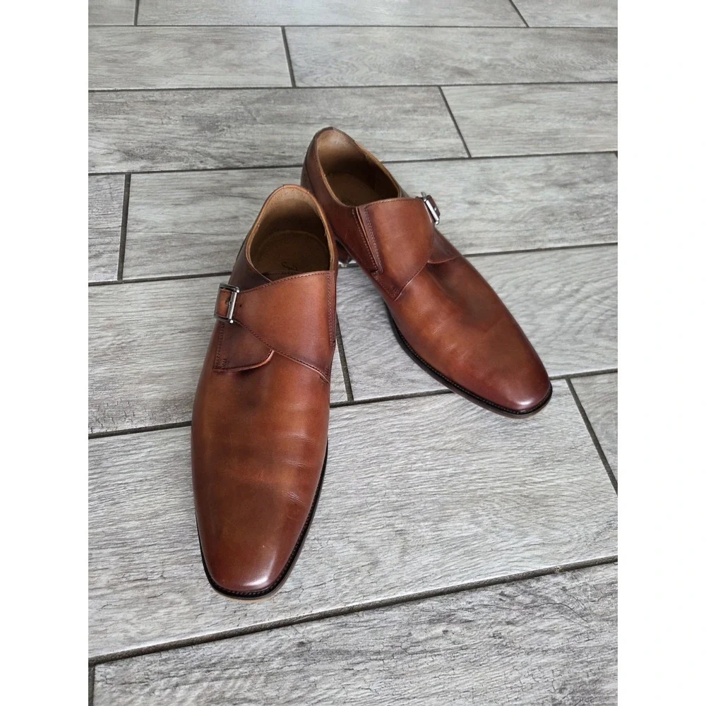 Florsheim Sorrento Brown Leather Plain Toe Single Monk Strap Dress Shoes Men 12M
